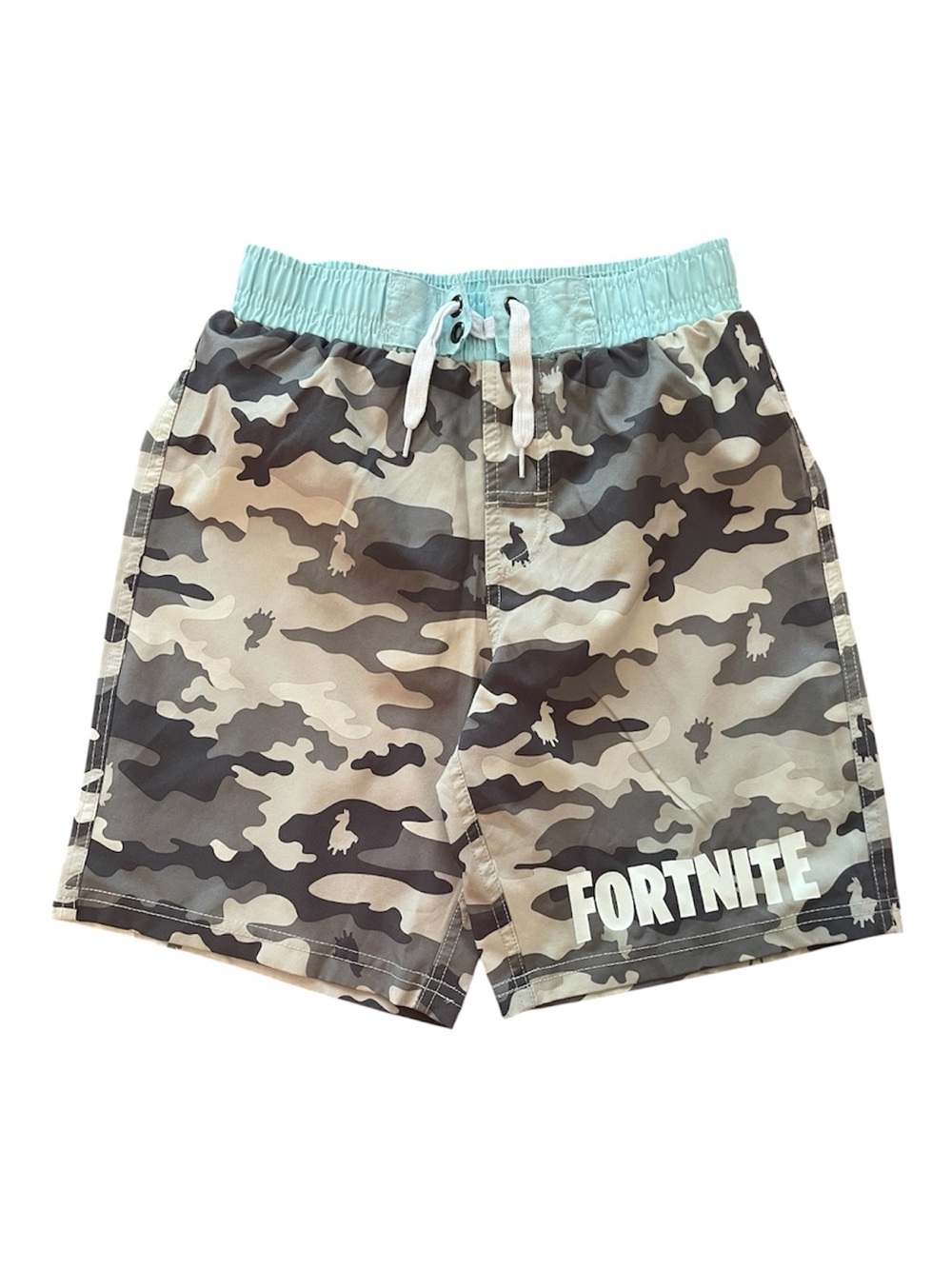 •Boys' Camo Swim Shorts with Mint Waistband
